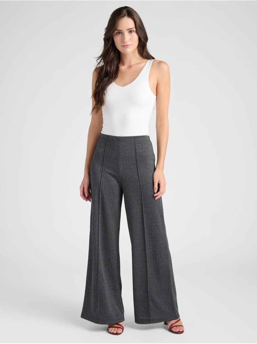 🌼Max Studio Herringbone High Waist Front Seam Wide Leg Ponte Pant
